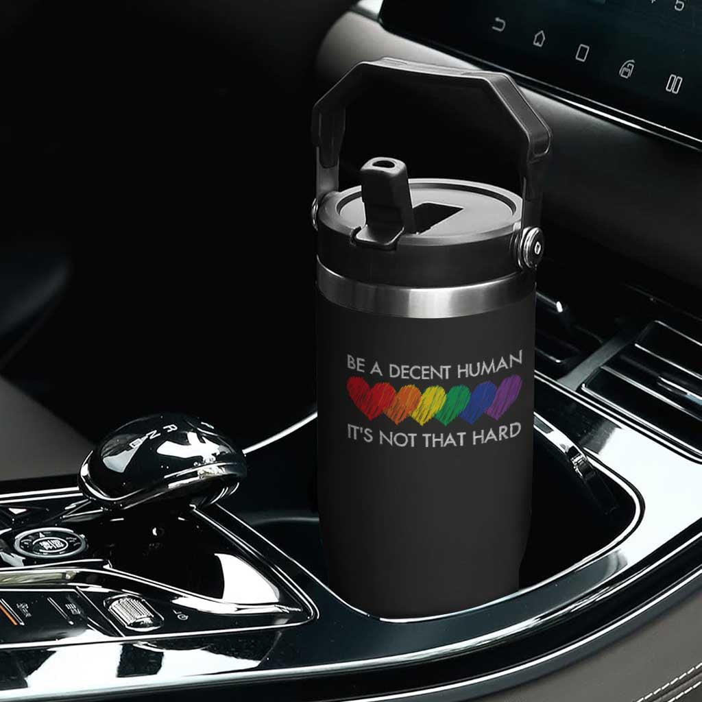 LGBTQ Be A Decent Human Its Not That Hard Flip Straw Tumbler Rainbow Hearts TS11 Print Your Wear