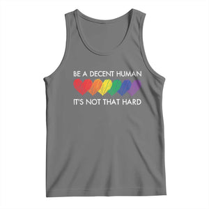 LGBTQ Be A Decent Human Its Not That Hard Tank Top Rainbow Hearts TS11 Black Heather Print Your Wear