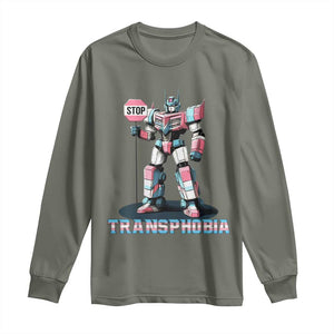 LGBTQ Trans Long Sleeve Shirt Stop Transphobia Trans Rights Social Justice TS10 Military Green Print Your Wear