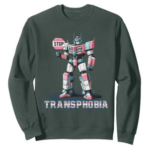 LGBTQ Trans Sweatshirt Stop Transphobia Trans Rights Social Justice TS10 Dark Forest Green Print Your Wear