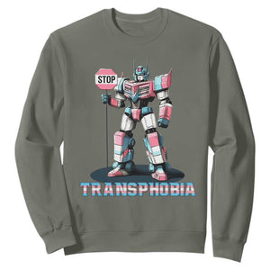 LGBTQ Trans Sweatshirt Stop Transphobia Trans Rights Social Justice TS10 Military Green Print Your Wear