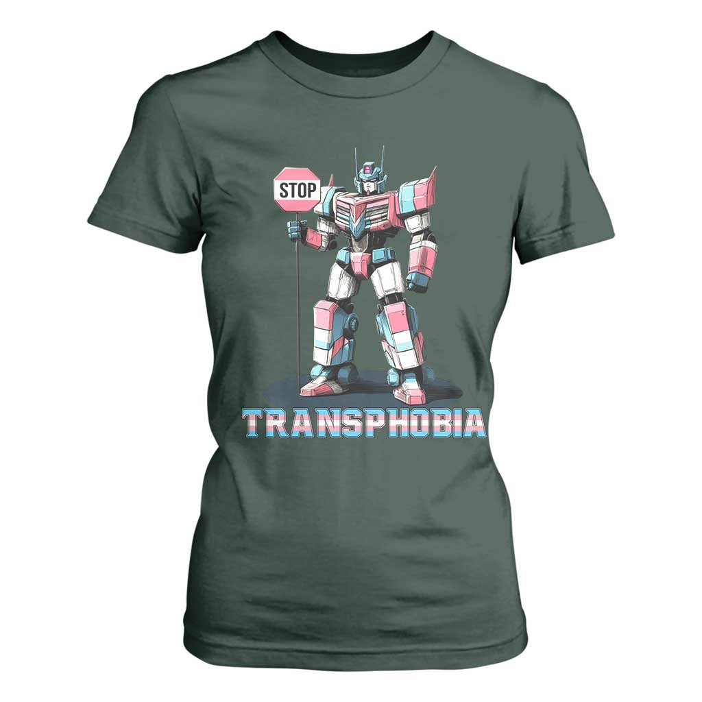 LGBTQ Trans T Shirt For Women Stop Transphobia Trans Rights Social Justice TS10 Dark Forest Green Print Your Wear