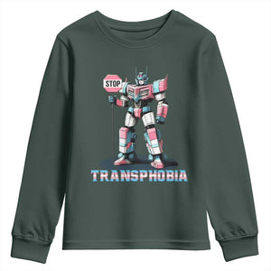 LGBTQ Trans Youth Sweatshirt Stop Transphobia Trans Rights Social Justice TS10 Dark Forest Green Print Your Wear