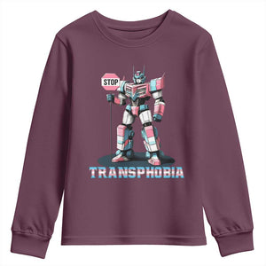 LGBTQ Trans Youth Sweatshirt Stop Transphobia Trans Rights Social Justice TS10 Maroon Print Your Wear