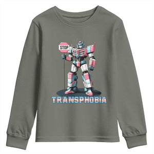 LGBTQ Trans Youth Sweatshirt Stop Transphobia Trans Rights Social Justice TS10 Military Green Print Your Wear