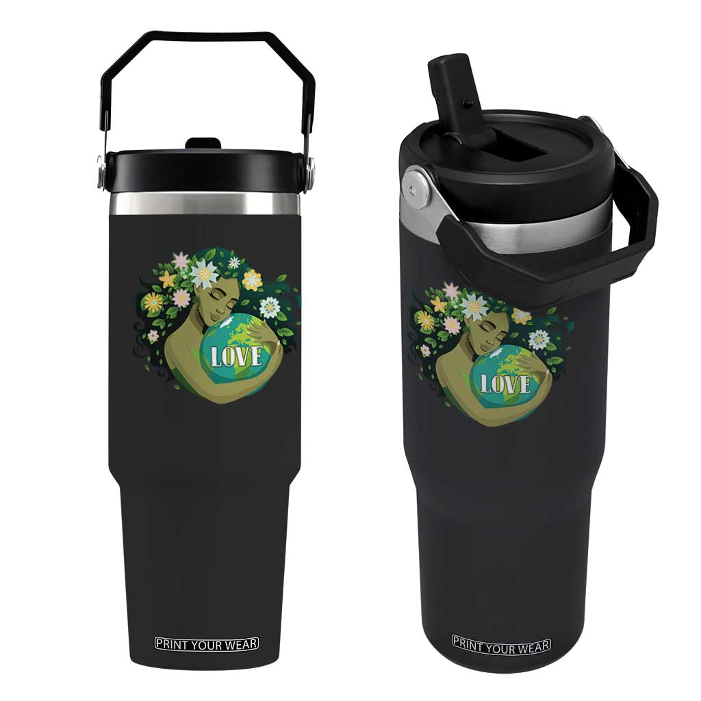 LOVE Mother Earth Day Save Our Planet Environment Green Flip Straw Tumbler TS11 One Size: 30 oz Black Print Your Wear
