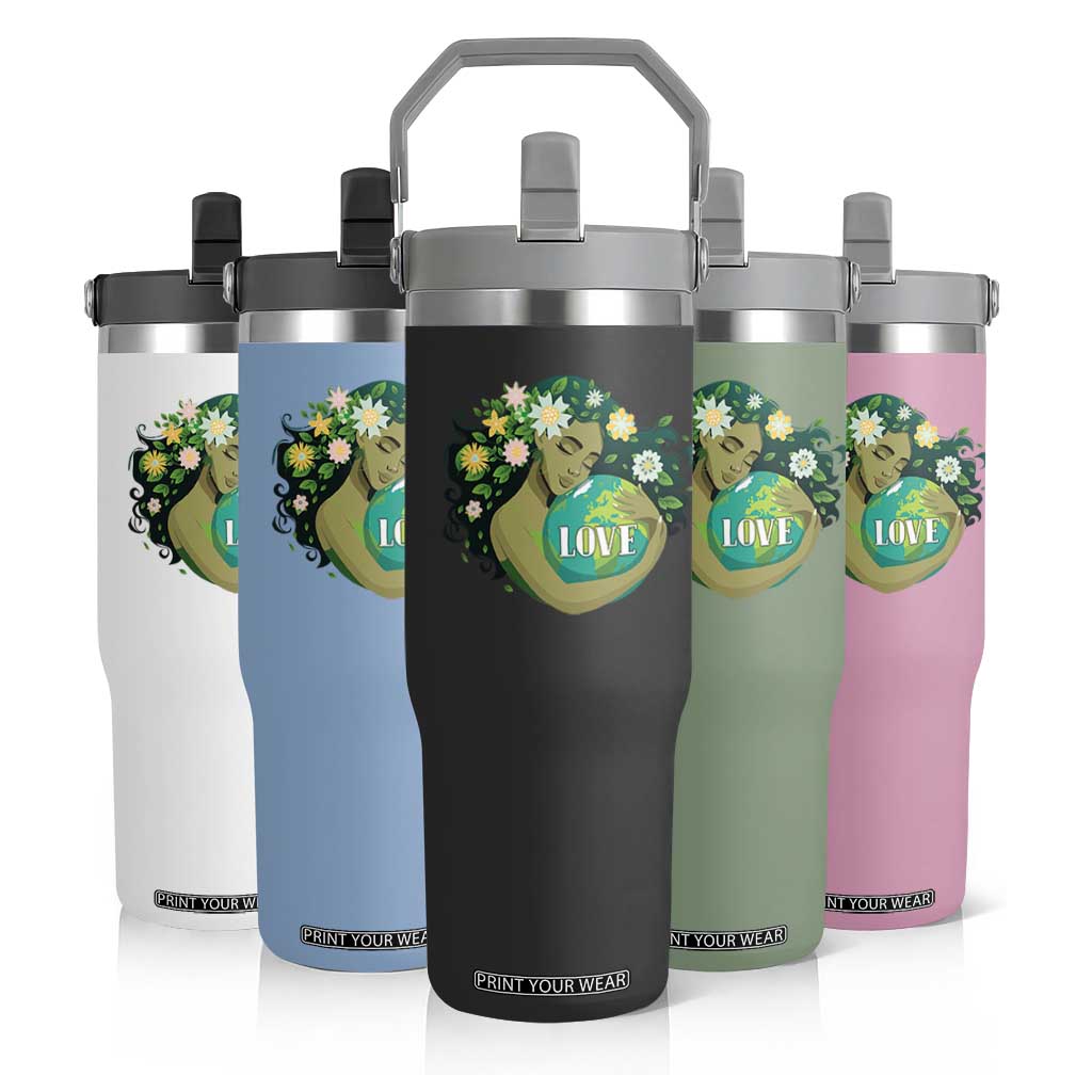 LOVE Mother Earth Day Save Our Planet Environment Green Flip Straw Tumbler TS11 Print Your Wear
