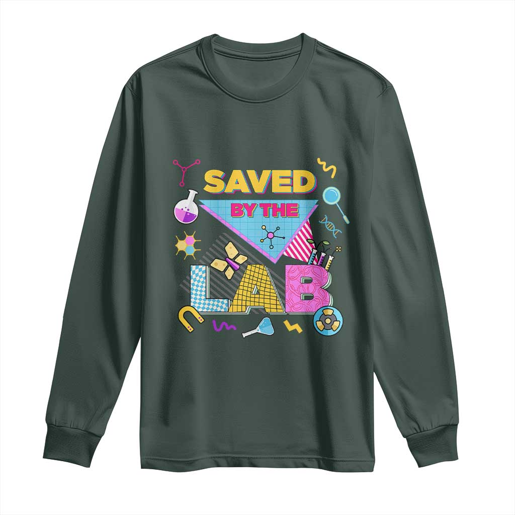 Lab Week Long Sleeve Shirt Saved By The Lab Retro Medical Laboratory Tech TS02 Dark Forest Green Print Your Wear