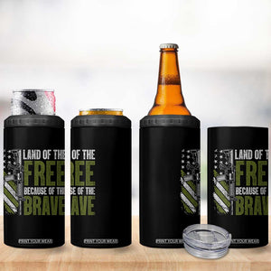 Land of the Free Because of the Brave 4 in 1 Can Cooler Tumbler Gun American Flag TS10 Print Your Wear