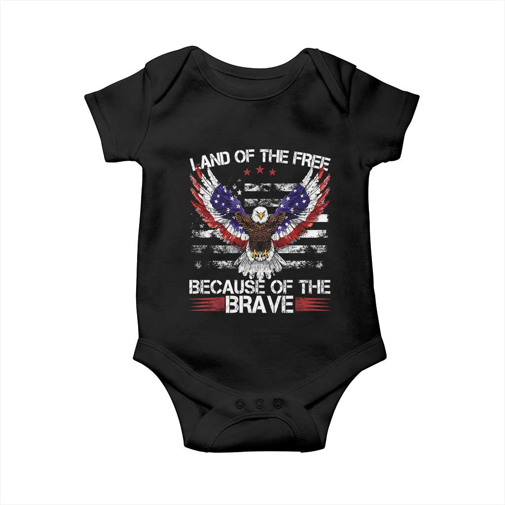 Land of the Free Because of the Brave Baby Onesie American Flag Patriotic Eagle 4th of July TS10 Black Print Your Wear