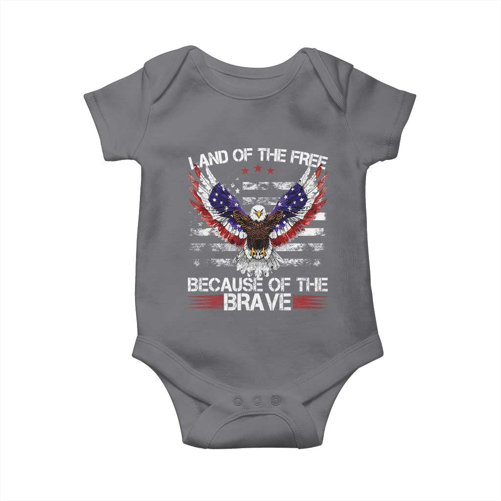 Land of the Free Because of the Brave Baby Onesie American Flag Patriotic Eagle 4th of July TS10 Charcoal Print Your Wear