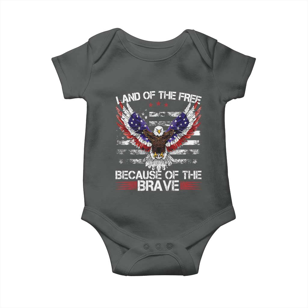 Land of the Free Because of the Brave Baby Onesie American Flag Patriotic Eagle 4th of July TS10 Dark Heather Print Your Wear