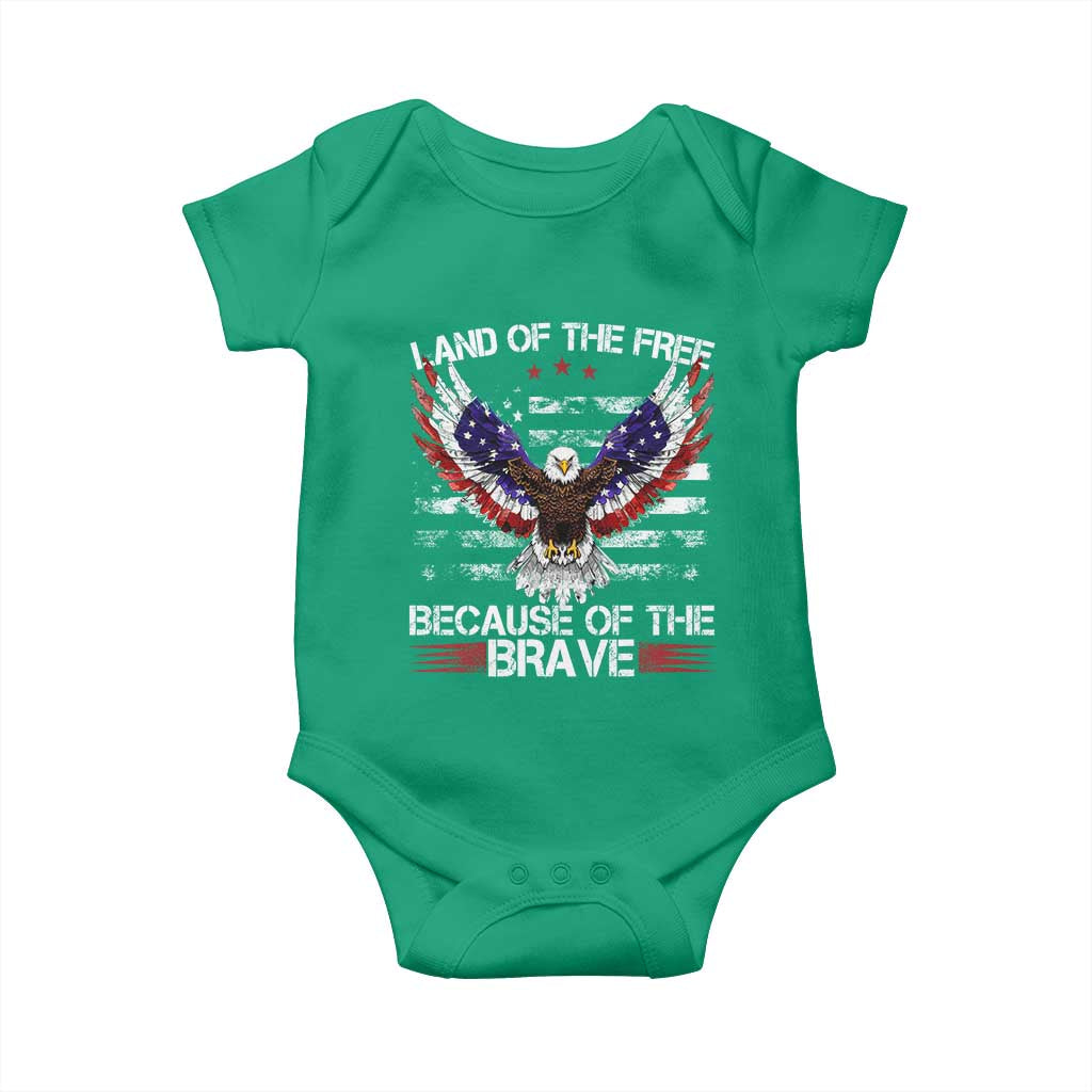 Land of the Free Because of the Brave Baby Onesie American Flag Patriotic Eagle 4th of July TS10 Irish Green Print Your Wear