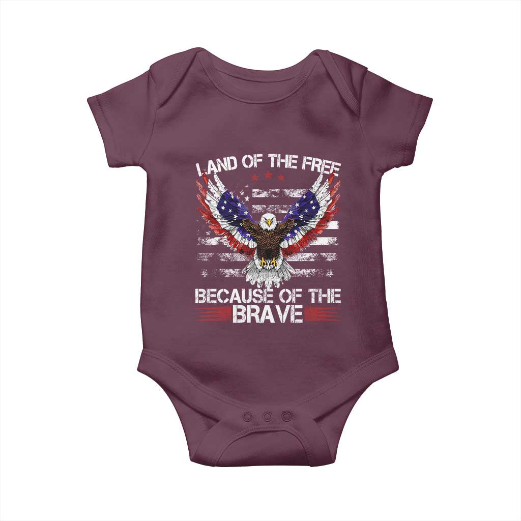 Land of the Free Because of the Brave Baby Onesie American Flag Patriotic Eagle 4th of July TS10 Maroon Print Your Wear