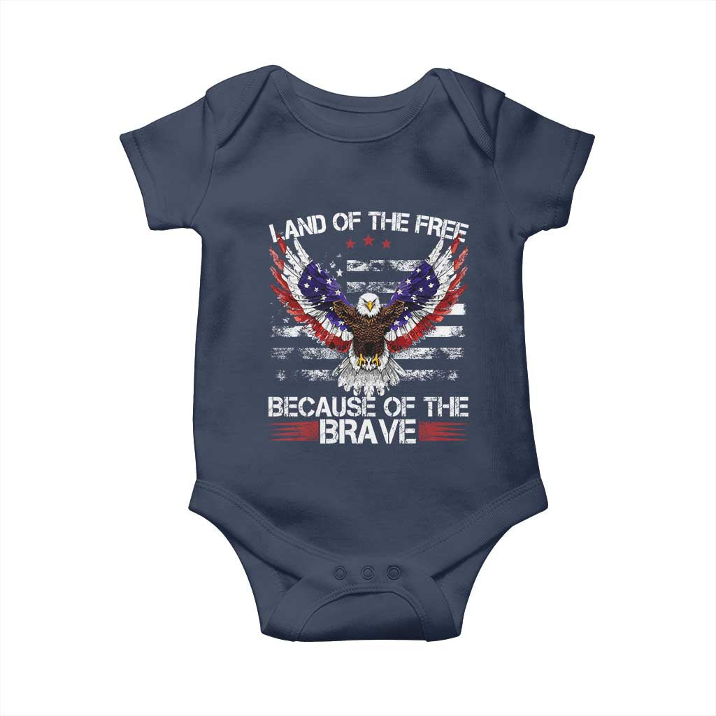 Land of the Free Because of the Brave Baby Onesie American Flag Patriotic Eagle 4th of July TS10 Navy Print Your Wear