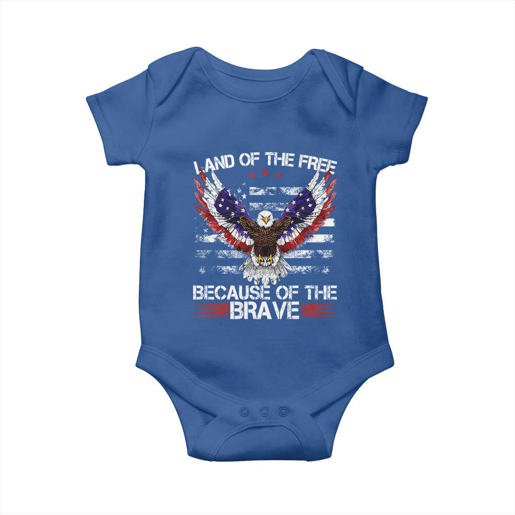 Land of the Free Because of the Brave Baby Onesie American Flag Patriotic Eagle 4th of July TS10 Royal Blue Print Your Wear