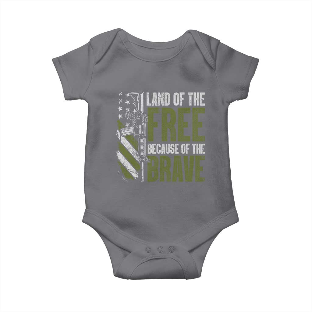 Land of the Free Because of the Brave Baby Onesie Gun American Flag TS10 Charcoal Print Your Wear