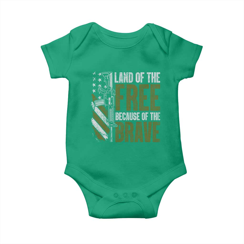Land of the Free Because of the Brave Baby Onesie Gun American Flag TS10 Irish Green Print Your Wear