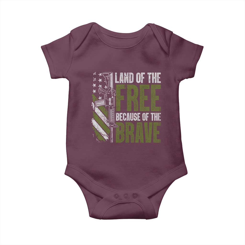 Land of the Free Because of the Brave Baby Onesie Gun American Flag TS10 Maroon Print Your Wear