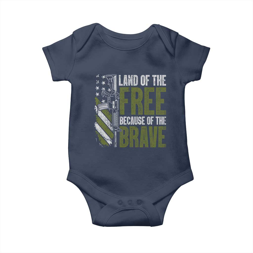 Land of the Free Because of the Brave Baby Onesie Gun American Flag TS10 Navy Print Your Wear