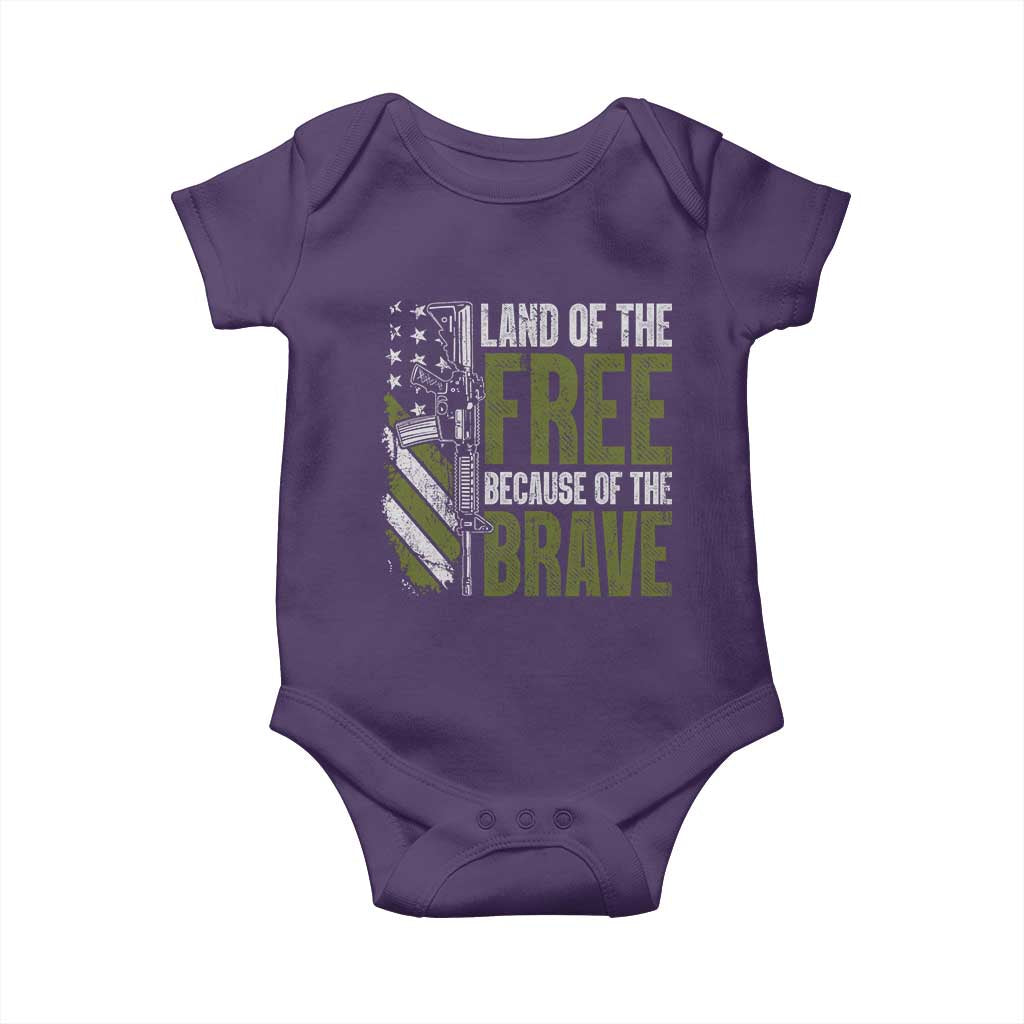 Land of the Free Because of the Brave Baby Onesie Gun American Flag TS10 Purple Print Your Wear