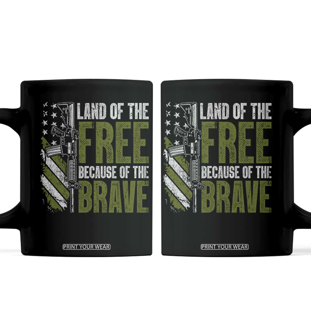 Land of the Free Because of the Brave Coffee Mug Gun American Flag TS10 Black Print Your Wear
