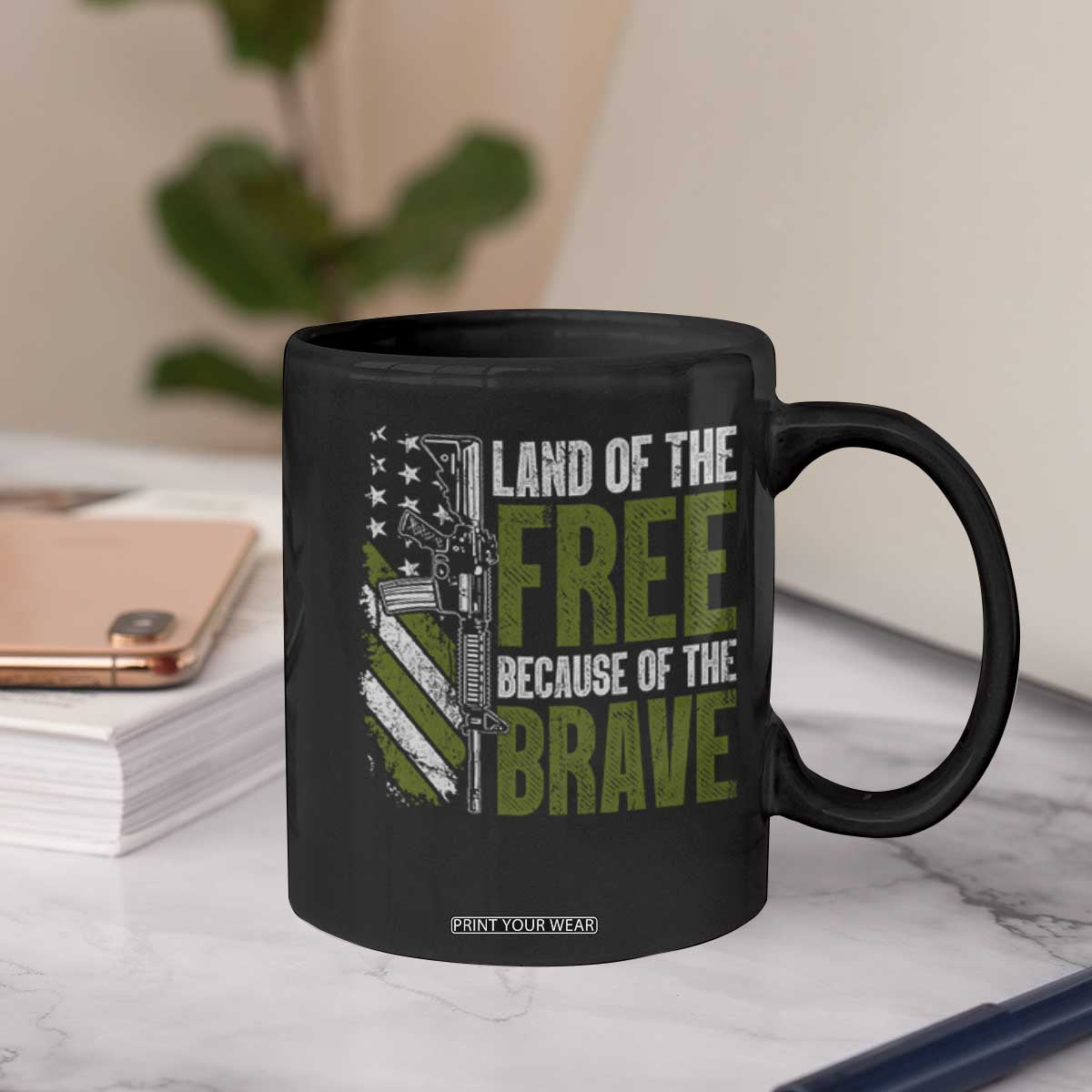 Land of the Free Because of the Brave Coffee Mug Gun American Flag TS10 Print Your Wear