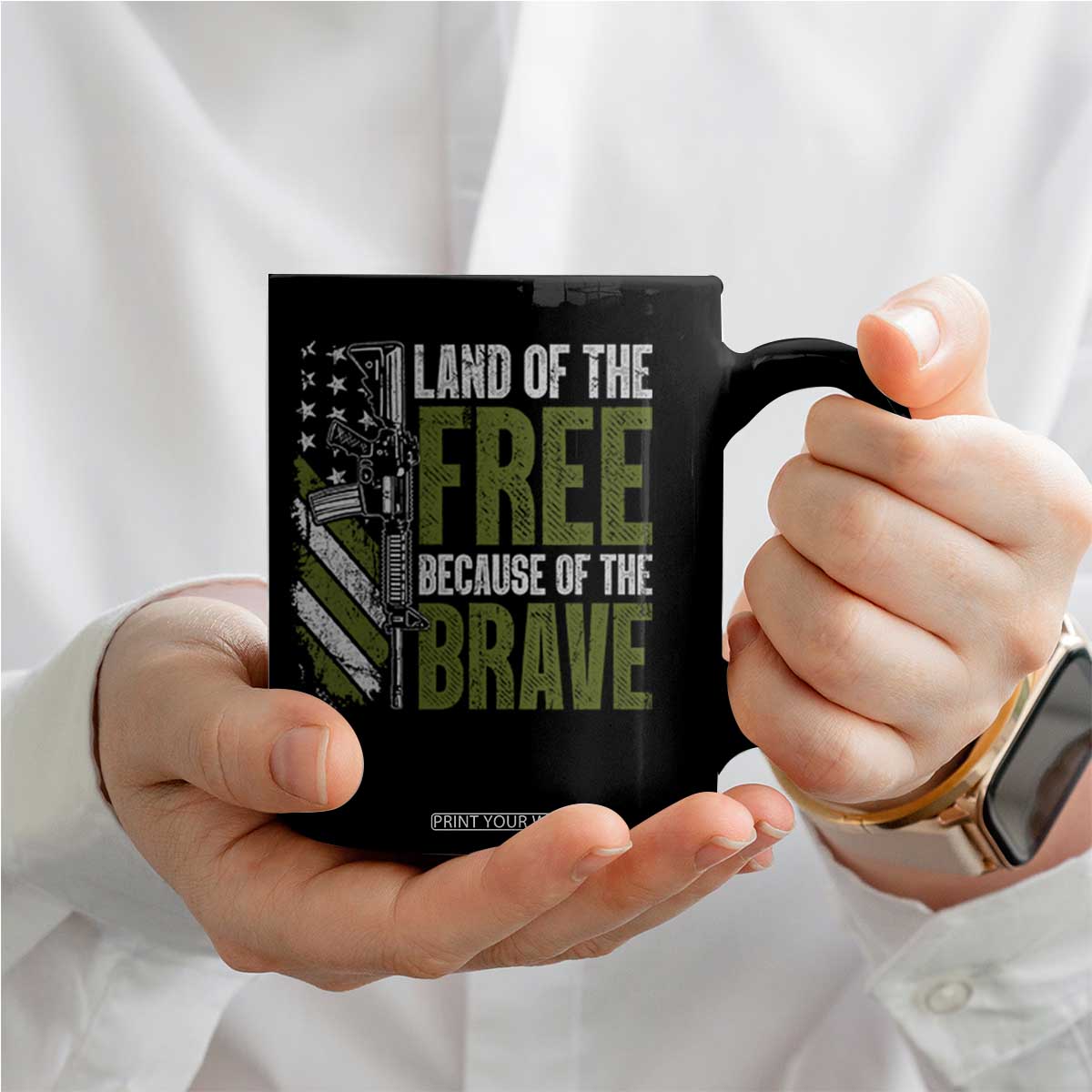 Land of the Free Because of the Brave Coffee Mug Gun American Flag TS10 Print Your Wear