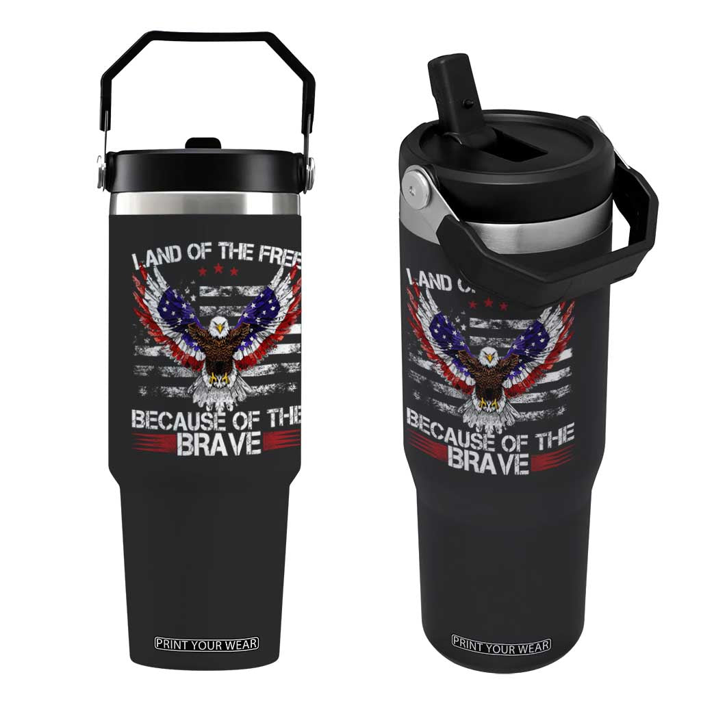 Land of the Free Because of the Brave Flip Straw Tumbler American Flag Patriotic Eagle 4th of July TS10 One Size: 30 oz Black Print Your Wear