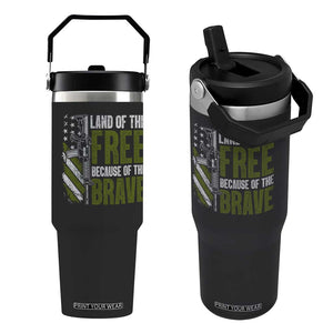 Land of the Free Because of the Brave Flip Straw Tumbler Gun American Flag TS10 One Size: 30 oz Black Print Your Wear