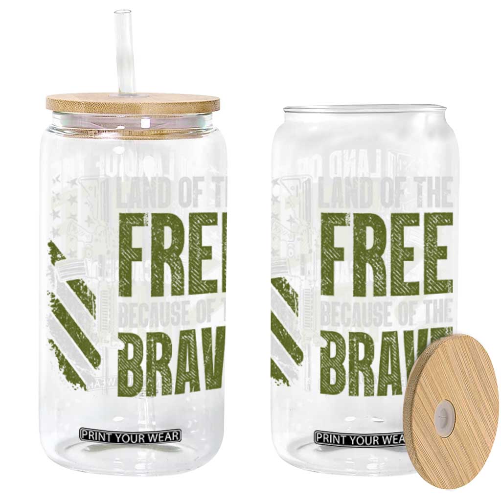 Land of the Free Because of the Brave Glass Can Gun American Flag TS10 Black Print Your Wear