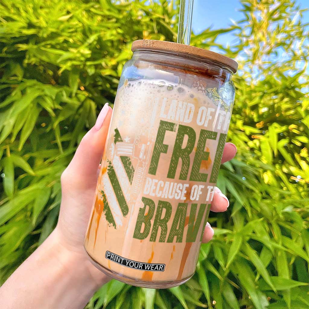 Land of the Free Because of the Brave Glass Can Gun American Flag TS10 Print Your Wear