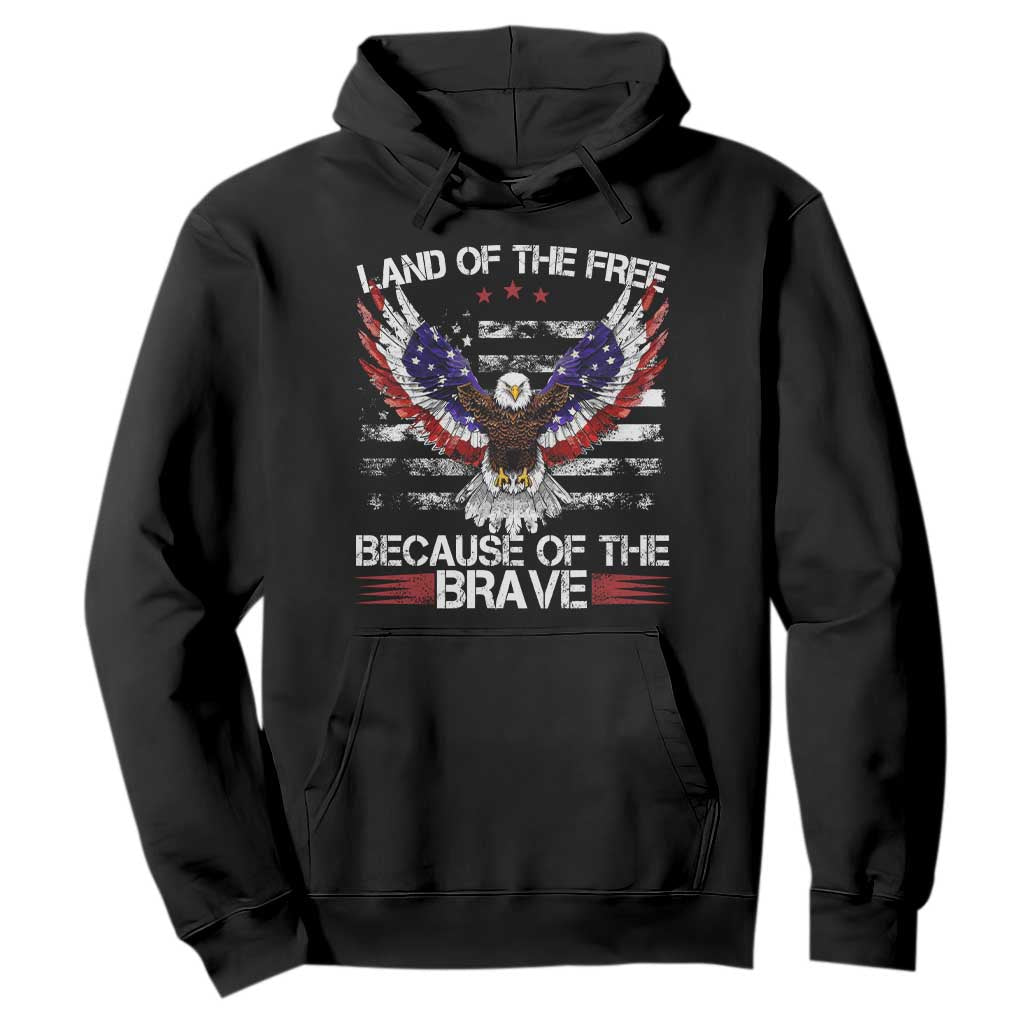 Land of the Free Because of the Brave Hoodie American Flag Patriotic Eagle 4th of July TS10 Black Print Your Wear