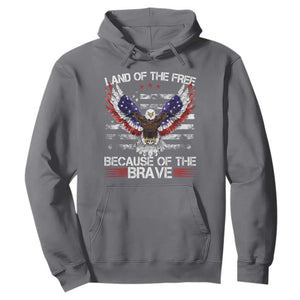 Land of the Free Because of the Brave Hoodie American Flag Patriotic Eagle 4th of July TS10 Charcoal Print Your Wear