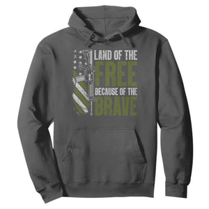 Land of the Free Because of the Brave Hoodie Gun American Flag TS10 Dark Heather Print Your Wear