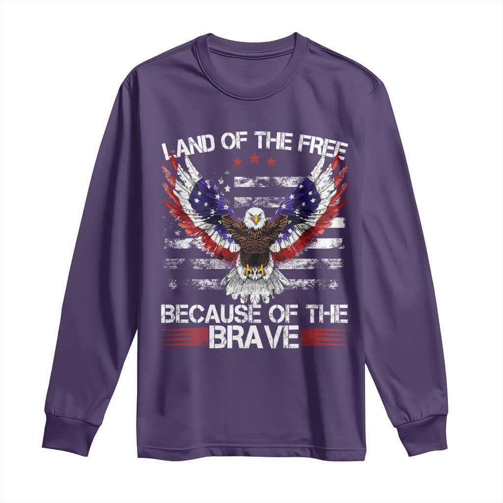 Land of the Free Because of the Brave Long Sleeve Shirt American Flag Patriotic Eagle 4th of July TS10 Purple Print Your Wear