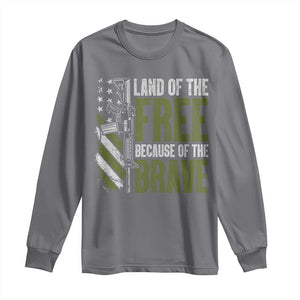 Land of the Free Because of the Brave Long Sleeve Shirt Gun American Flag TS10 Charcoal Print Your Wear