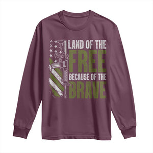 Land of the Free Because of the Brave Long Sleeve Shirt Gun American Flag TS10 Maroon Print Your Wear