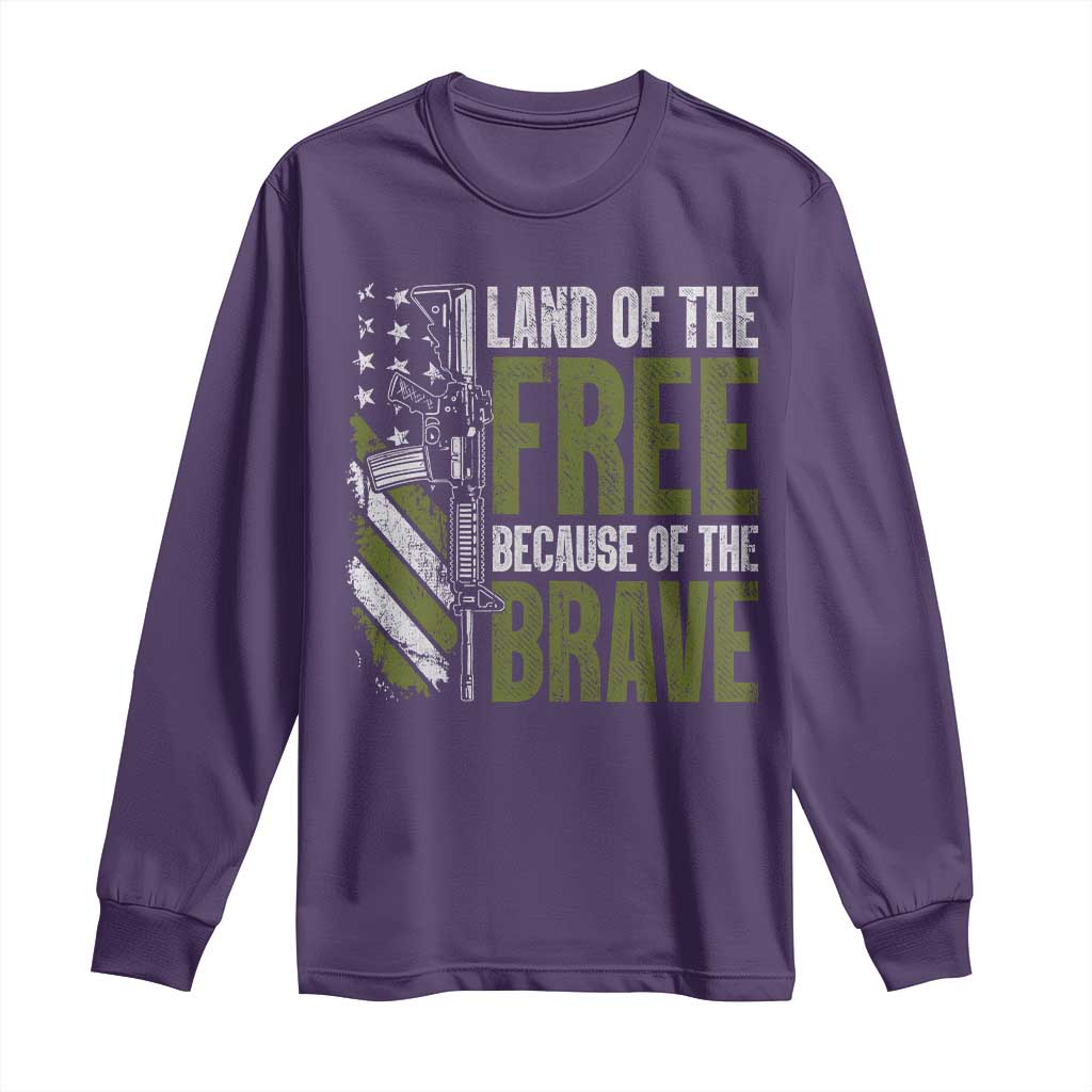 Land of the Free Because of the Brave Long Sleeve Shirt Gun American Flag TS10 Purple Print Your Wear