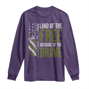Land of the Free Because of the Brave Long Sleeve Shirt Gun American Flag TS10 Purple Print Your Wear