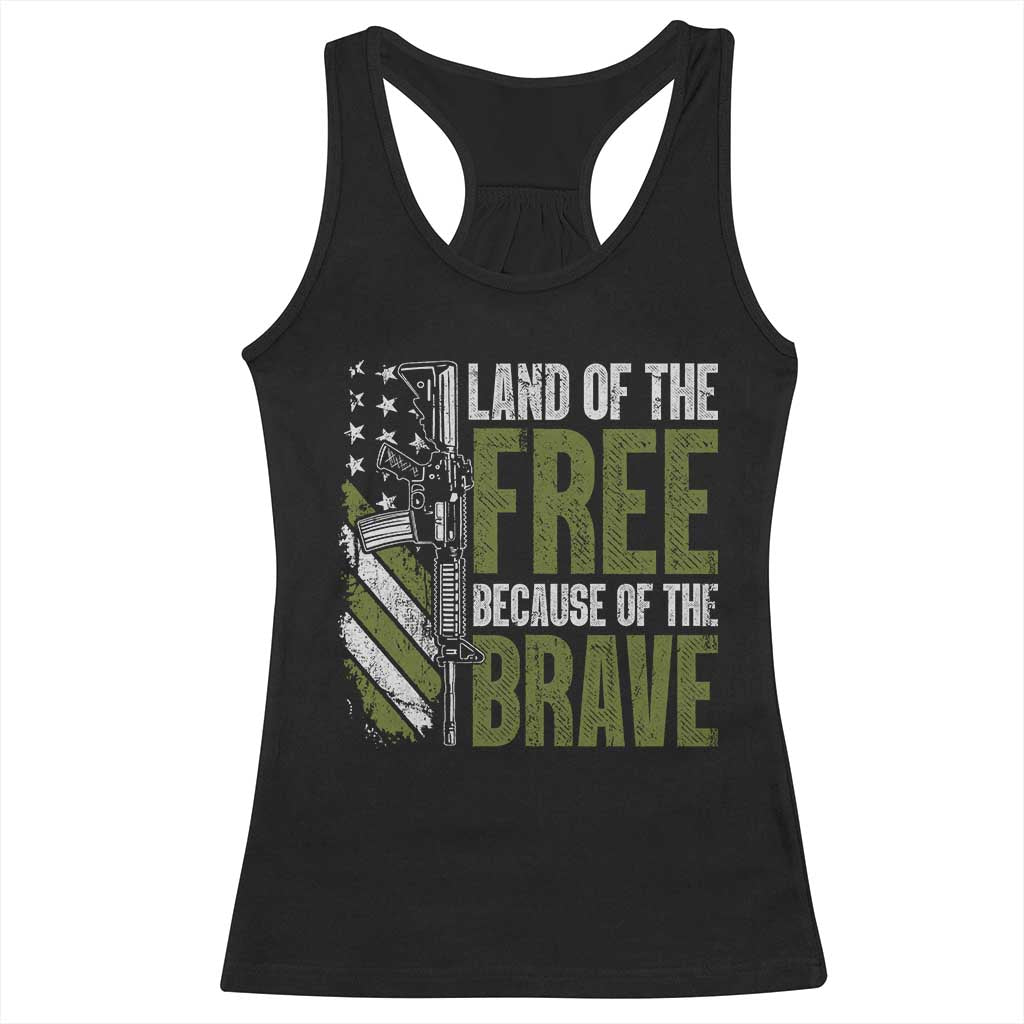 Land of the Free Because of the Brave Racerback Tank Top Gun American Flag TS10 Black Print Your Wear