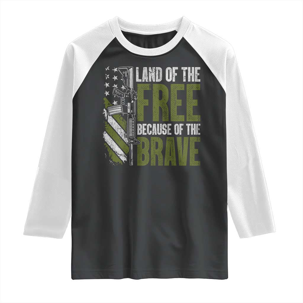 Land of the Free Because of the Brave Raglan Shirt Gun American Flag TS10 Black White Print Your Wear