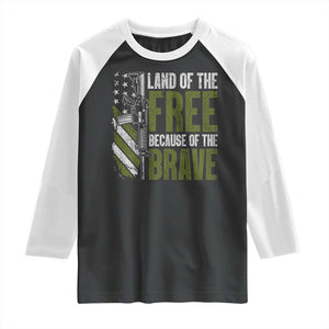 Land of the Free Because of the Brave Raglan Shirt Gun American Flag TS10 Black White Print Your Wear