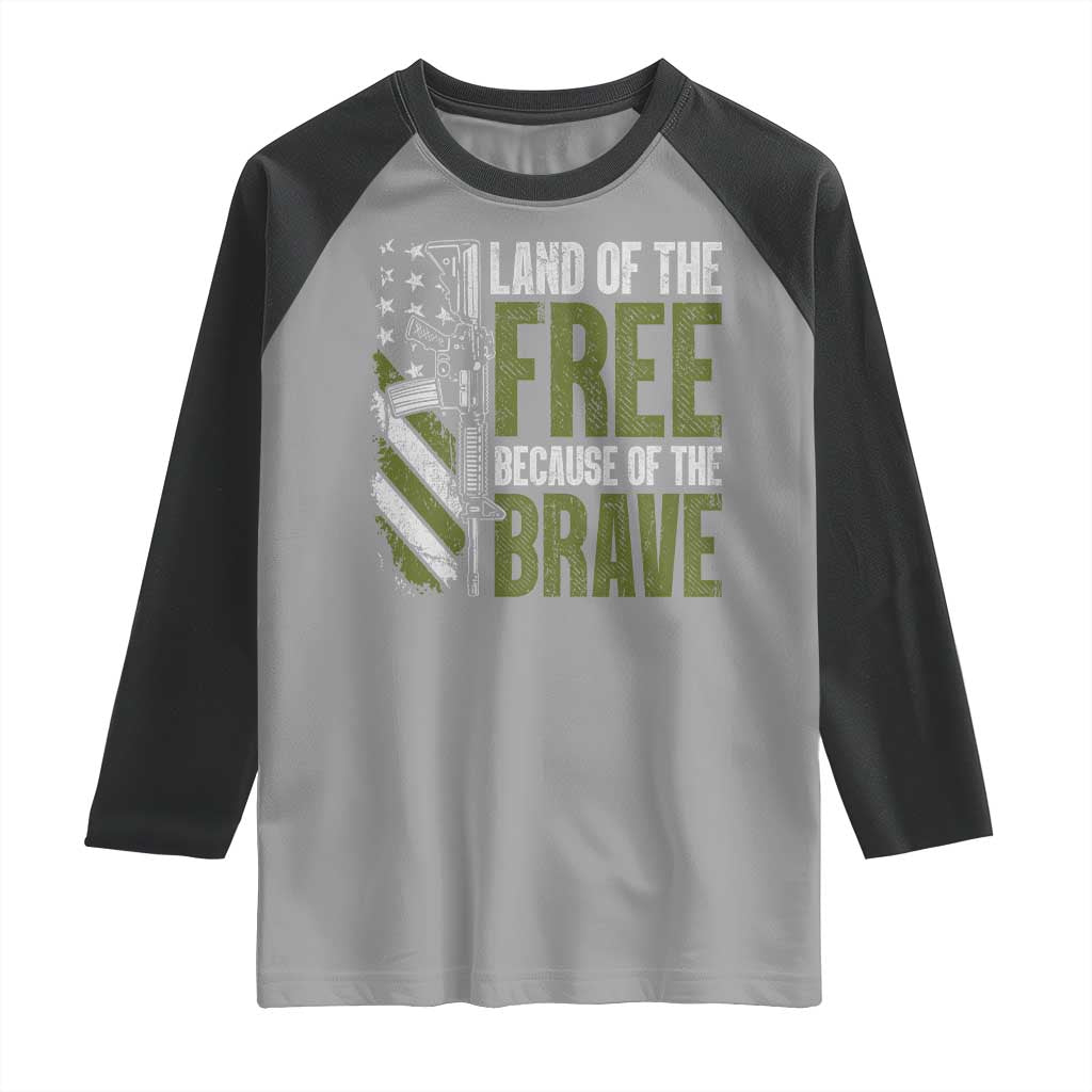 Land of the Free Because of the Brave Raglan Shirt Gun American Flag TS10 Sport Gray Black Print Your Wear