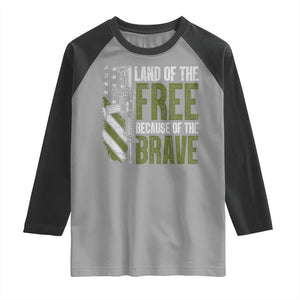 Land of the Free Because of the Brave Raglan Shirt Gun American Flag TS10 Sport Gray Black Print Your Wear