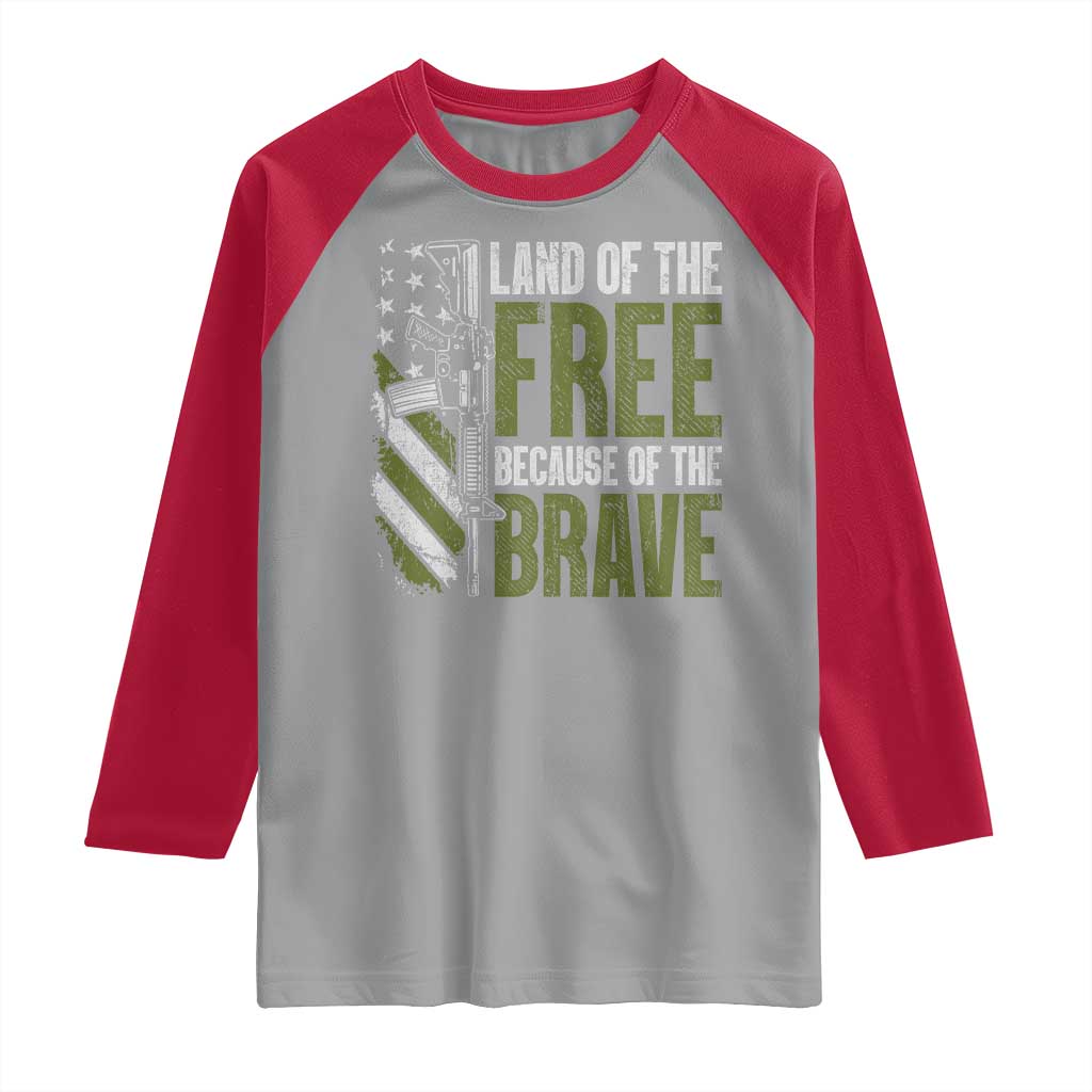 Land of the Free Because of the Brave Raglan Shirt Gun American Flag TS10 Sport Gray Red Print Your Wear