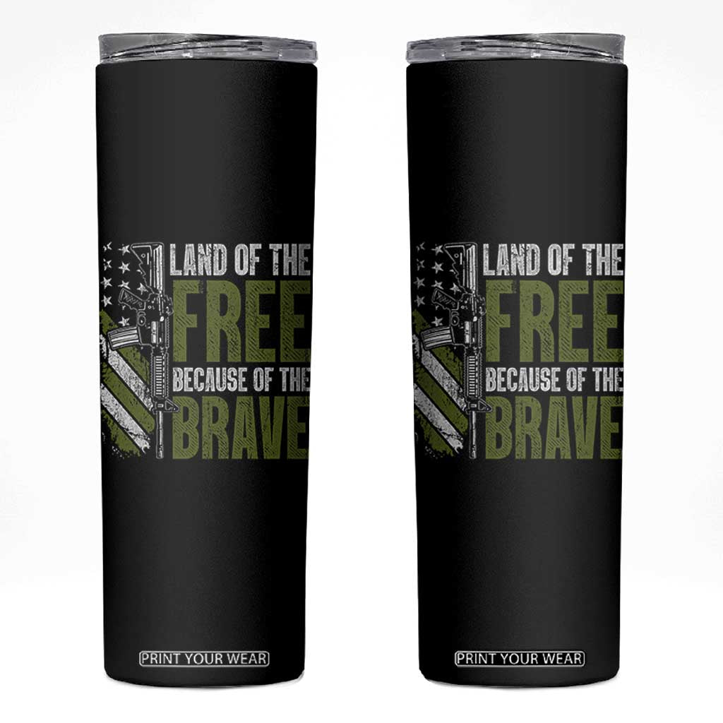 Land of the Free Because of the Brave Skinny Tumbler Gun American Flag TS10 Black Print Your Wear