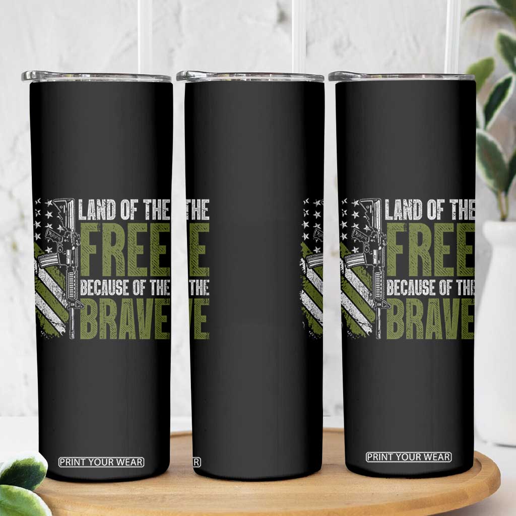 Land of the Free Because of the Brave Skinny Tumbler Gun American Flag TS10 Print Your Wear