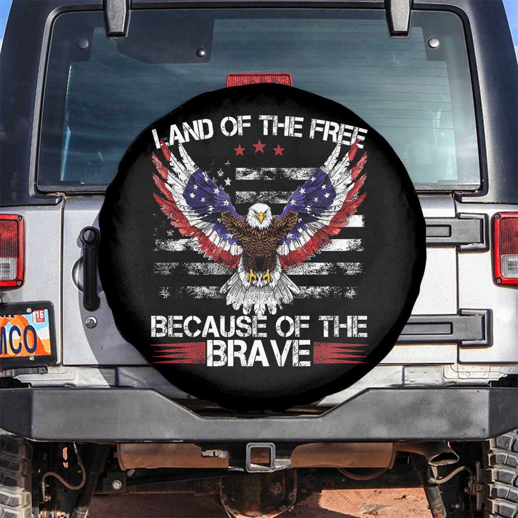 Land of the Free Because of the Brave Spare Tire Cover American Flag Patriotic Eagle 4th of July TS10 No hole Black Print Your Wear
