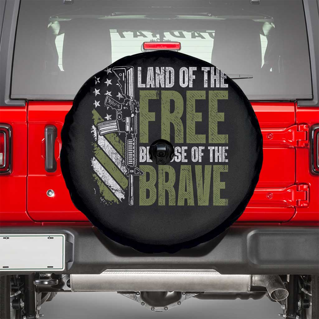 Land of the Free Because of the Brave Spare Tire Cover Gun American Flag TS10 Black Print Your Wear